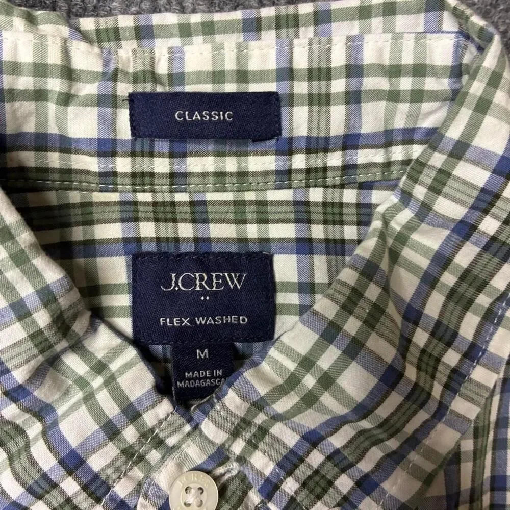 J.Crew Flex Washed Plaid Button Up Shirt Mens Medium Green Blue Classic Fit